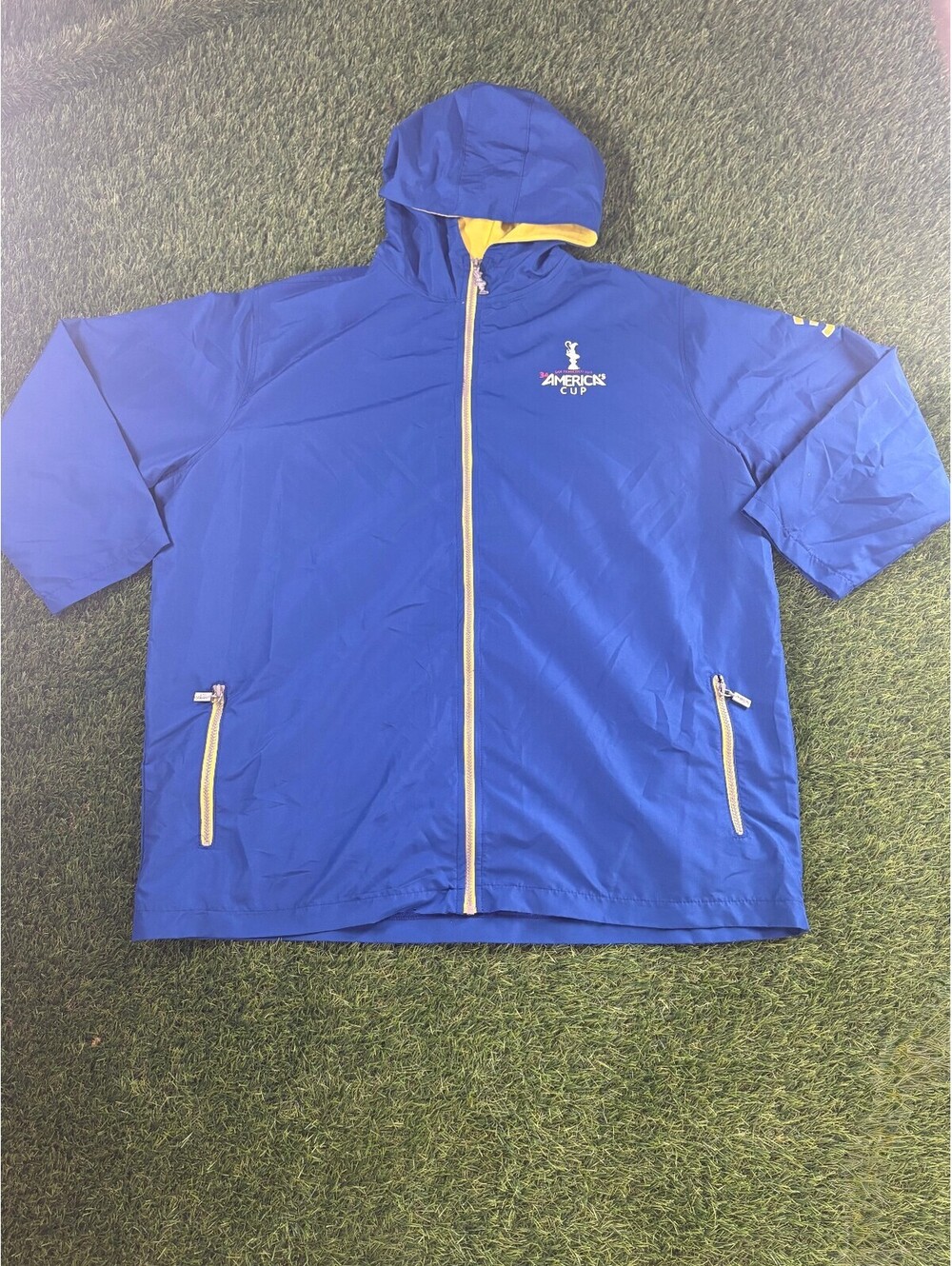 America's Cup Blue and Yellow Hooded Windbreaker Jacket 2XL